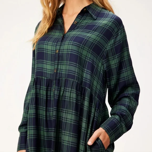 Adore Me Fleur Green Plaid Shirt Dress Small NWT - Picture 2 of 10